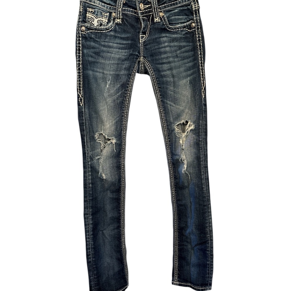 Rock Revival Dark Blue Distressed Straight Leg Jeans